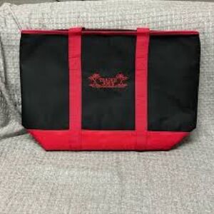 Trader Joe’s Insulated Cooler Tote Black Red Palm Tree Grocery Bag